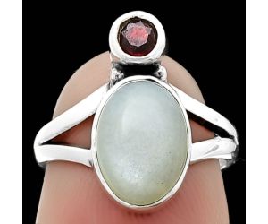 Srilankan Moonstone and Garnet Ring size-5 SDR209613 R-1242, 8x11 mm
