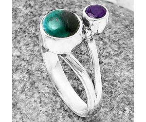 Azurite Chrysocolla and Amethyst Ring size-6 SDR209617 R-1242, 7x7 mm