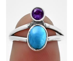 Natural Turquoise Morenci Mine and Amethyst Ring size-6 SDR209635 R-1242, 6x8 mm