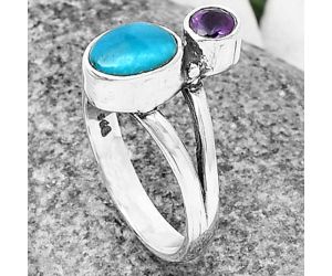 Natural Turquoise Morenci Mine and Amethyst Ring size-6 SDR209635 R-1242, 6x8 mm