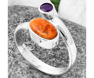 Adjustable - Red Sponge Coral and Amethyst Ring size-8 SDR209645 R-1205, 6x10 mm