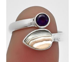 Adjustable - Banded Onyx and Amethyst Ring size-6 SDR209658 R-1205, 6x8 mm