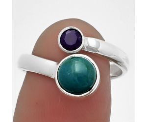 Adjustable - Azurite Chrysocolla and Amethyst Ring size-8 SDR209671 R-1205, 7x7 mm