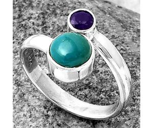Adjustable - Azurite Chrysocolla and Amethyst Ring size-8 SDR209671 R-1205, 7x7 mm