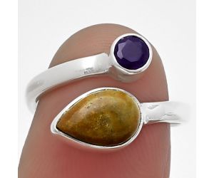 Adjustable - Serpentine and Amethyst Ring size-6 SDR209718 R-1205, 7x10 mm