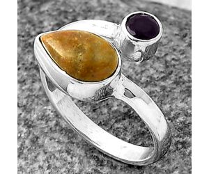 Adjustable - Serpentine and Amethyst Ring size-6 SDR209718 R-1205, 7x10 mm