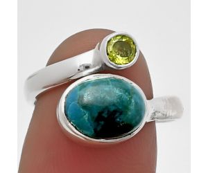 Adjustable - Azurite Chrysocolla and Peridot Ring size-7.5 SDR209723 R-1205, 8x10 mm