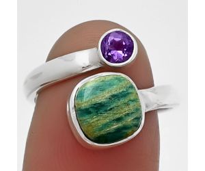 Adjustable - Russian Amazonite and Amethyst Ring size-7 SDR209733 R-1205, 8x8 mm