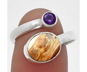 Adjustable - Laguna Lace Agate and Amethyst Ring size-7 SDR209745 R-1205, 8x10 mm