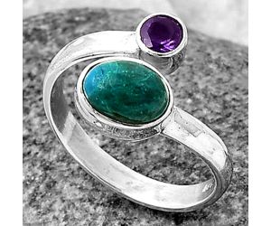 Adjustable - Azurite Chrysocolla and Amethyst Ring Size-7 SDR209754 R-1205, 6x8 mm