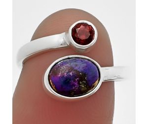 Adjustable - Copper Purple Turquoise and Garnet Ring Size-6 SDR209757 R-1205, 7x9 mm