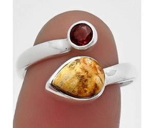 Adjustable - Rock Calcy and Garnet Ring Size-7 SDR209759 R-1205, 7x9 mm
