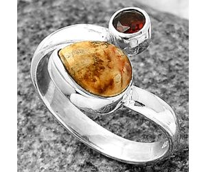 Adjustable - Rock Calcy and Garnet Ring Size-7 SDR209759 R-1205, 7x9 mm