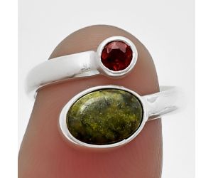 Adjustable - Dragon Blood Stone and Garnet Ring Size-6.5 SDR209760 R-1205, 7x9 mm
