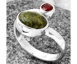 Adjustable - Dragon Blood Stone and Garnet Ring Size-6.5 SDR209760 R-1205, 7x9 mm