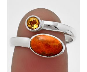 Adjustable - Red Sponge Coral and Citrine Ring Size-8 SDR209763 R-1205, 6x10 mm