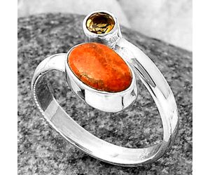 Adjustable - Red Sponge Coral and Citrine Ring Size-8 SDR209763 R-1205, 6x10 mm