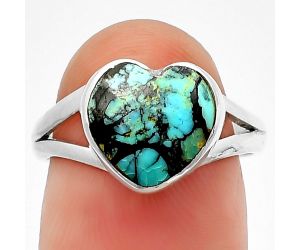 Heart Lucky Charm Tibetan Turquoise Ring Size-7 SDR209776 R-1073, 10x11 mm
