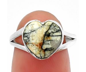 Heart Authentic White Buffalo Turquoise Nevada Ring Size-7 SDR209784 R-1073, 11x11 mm