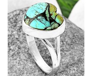Heart Lucky Charm Tibetan Turquoise Ring Size-8 SDR209833 R-1073, 14x14 mm