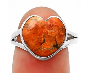 Heart Red Sponge Coral Ring Size-8 SDR209845 R-1073, 13x13 mm