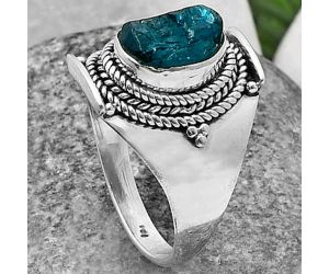 Neon Blue Apatite Rough Ring Size-8 SDR210007 R-1397, 7x9 mm