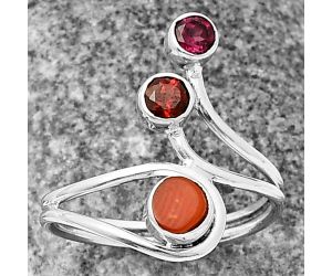 Coral Stick and Garnet Ring Size-9.5 SDR210156, 5x5 mm