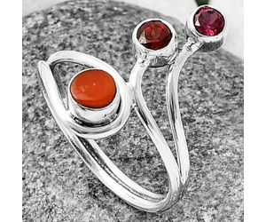 Coral Stick and Garnet Ring Size-9.5 SDR210156, 5x5 mm