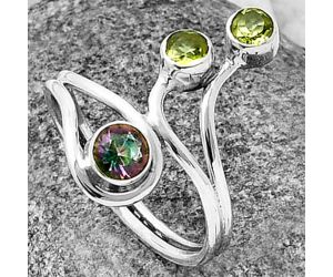 Mystic Topaz and Peridot Ring Size-8.5 SDR210159, 5x5 mm