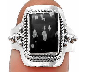 Snow Flake Obsidian Ring Size-8 SDR210239, 8x11 mm