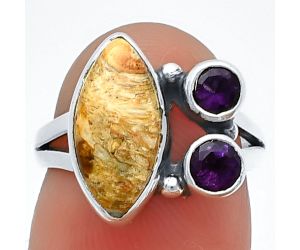 Rock Calcy and Amethyst Ring Size-5 SDR210352 R-1228, 7x14 mm