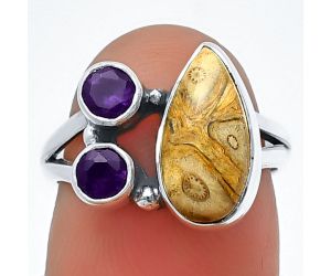 Rock Calcy and Amethyst Ring Size-6 SDR210355 R-1228, 7x13 mm