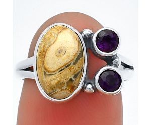Rock Calcy and Amethyst Ring Size-7 SDR210356 R-1228, 8x12 mm
