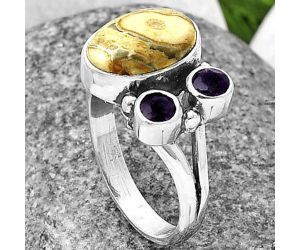 Rock Calcy and Amethyst Ring Size-7 SDR210356 R-1228, 8x12 mm
