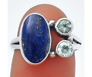 Lapis Lazuli and Sky Blue Topaz Ring Size-7 SDR210358 R-1228, 7x13 mm