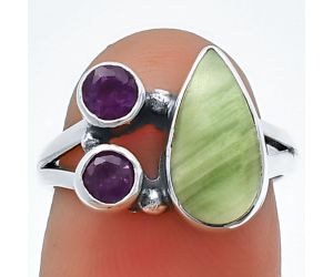 Serpentine and Amethyst Ring Size-6 SDR210359 R-1228, 6x12 mm