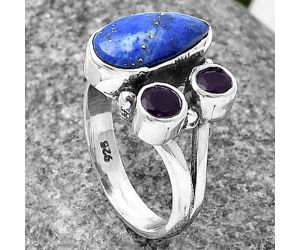 Lapis Lazuli and Amethyst Ring Size-5 SDR210360 R-1228, 6x12 mm