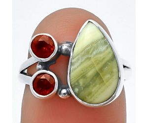Serpentine and Garnet Ring Size-6 SDR210367 R-1228, 8x13 mm