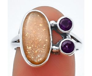 Sunstone and Amethyst Ring Size-8 SDR210368 R-1228, 8x15 mm