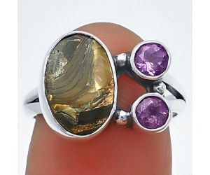 Copper Abalone Shell and Amethyst Ring Size-7 SDR210372 R-1228, 8x12 mm