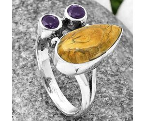 Rock Calcy and Amethyst Ring Size-8 SDR210377 R-1228, 8x15 mm