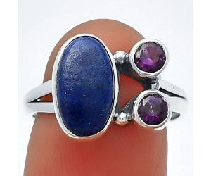 Lapis Lazuli and Amethyst Ring Size-8 SDR210381 R-1228, 7x12 mm