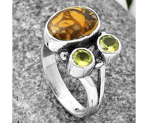 Coquina Fossil Jasper and Peridot Ring Size-5 SDR210388 R-1228, 7x10 mm