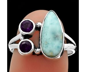 Larimar (Dominican Republic) and Amethyst Ring Size-8 SDR210391 R-1228, 6x14 mm