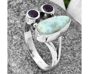 Larimar (Dominican Republic) and Amethyst Ring Size-8 SDR210391 R-1228, 6x14 mm