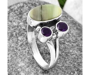 Serpentine and Amethyst Ring Size-7 SDR210394 R-1228, 6x12 mm