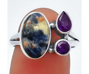 Sodalite and Amethyst Ring Size-8 SDR210397 R-1228, 8x13 mm