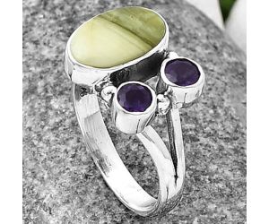 Serpentine and Amethyst Ring Size-7 SDR210404 R-1228, 7x11 mm