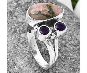 Rhodonite and Amethyst Ring Size-7 SDR210405 R-1228, 8x13 mm