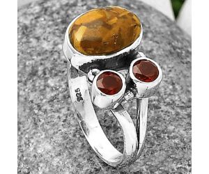 Coquina Fossil Jasper and Garnet Ring Size-6 SDR210415 R-1228, 8x11 mm